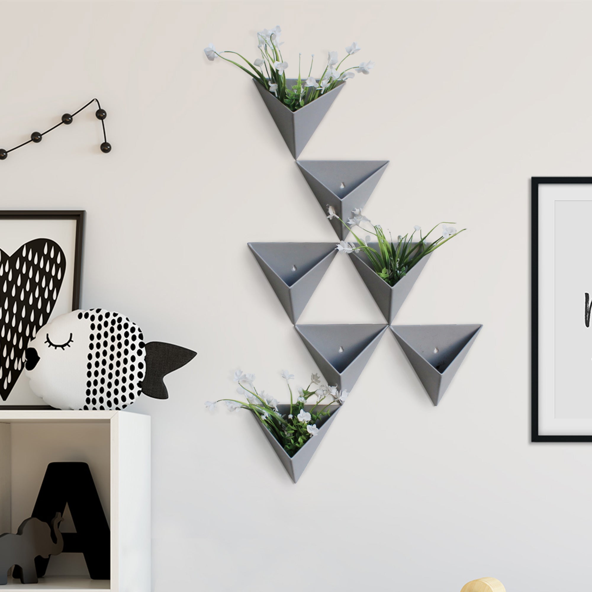 Qssky Set of 7 Wall Planter Imitation Ceramic Geometric Hanging Vases for Indoor and Outdoor Live or Faux Plants, Great Idea for Decor Your Own Modern Vertical Plant Wall Set of 7