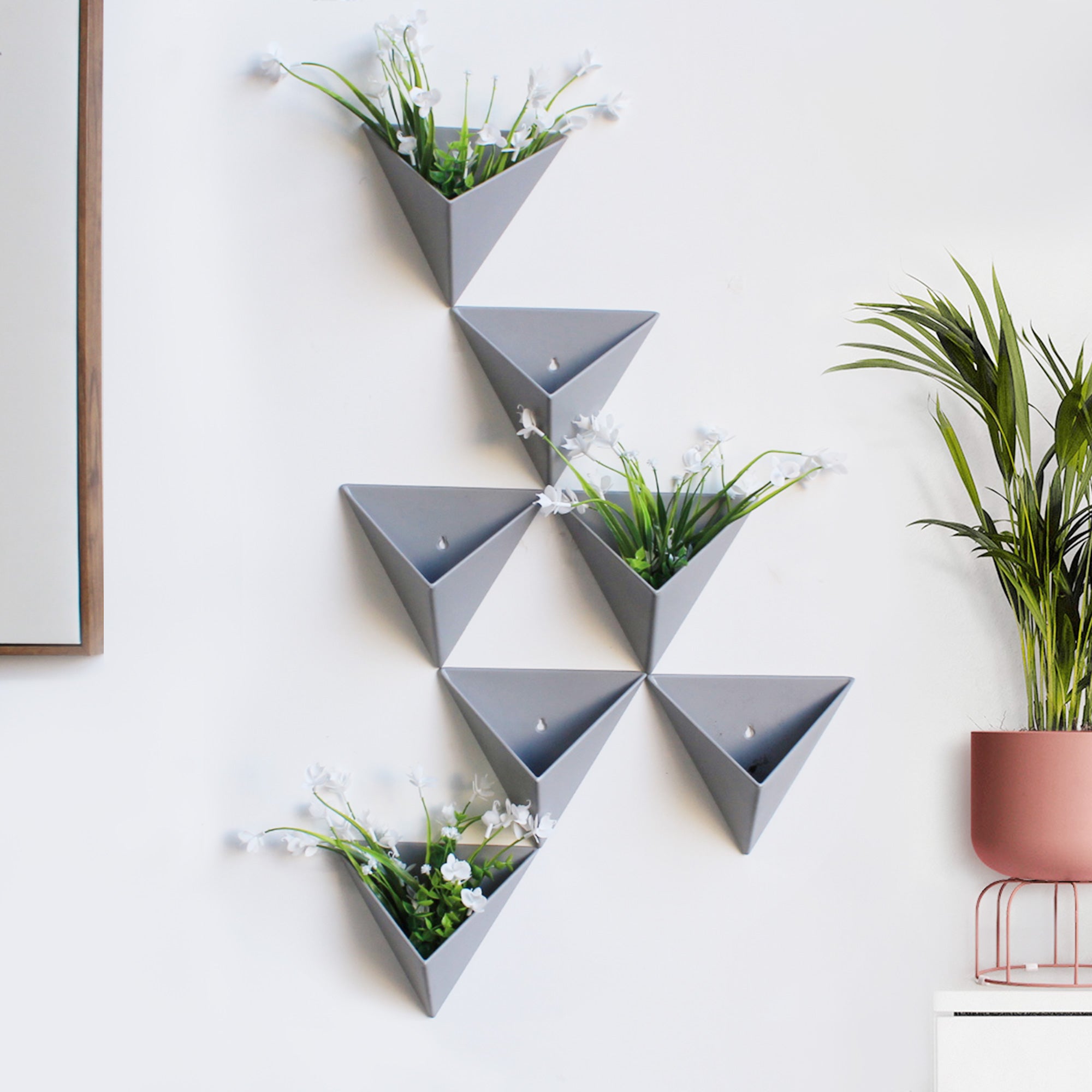 Qssky Set of 7 Wall Planter Imitation Ceramic Geometric Hanging Vases for Indoor and Outdoor Live or Faux Plants, Great Idea for Decor Your Own Modern Vertical Plant Wall Set of 7